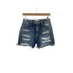 KanCan Dark Wash Distressed Denim Jean Shorts 100% Cotton Womens Size 3/25